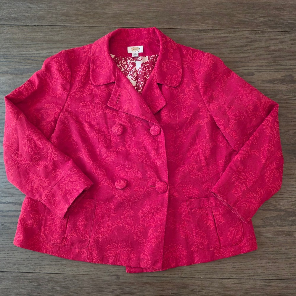 Talbots Woman Pink Damask Jacquard Double Breasted Blazer Jacket Plus Size 2X
